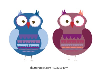 Vector illustration a pair of owls on white background.