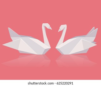 Vector illustration of a pair of paper origami swans. Love. Vector element for your creativity