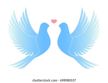 Vector Illustration with Pair of Pigeons and Heart. Romantic Drawing for Card, Cover and Invitation.