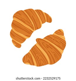 Vector illustration of a pair of ruddy crispy french croissants, fresh appetizing pastries