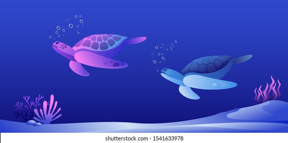 Vector illustration of a pair of sea turtles