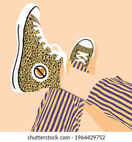 vector illustration of a pair of slippers with animal print