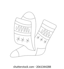 Vector illustration of a pair of socks, one of which is folded in half. Outline illustration is ideal for coloring pages, the fashion industry, catalogs, clothing store websites and typography. 