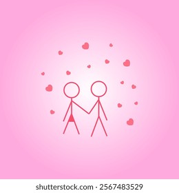 Vector illustration of a pair of stickmen holding hands with a love icon