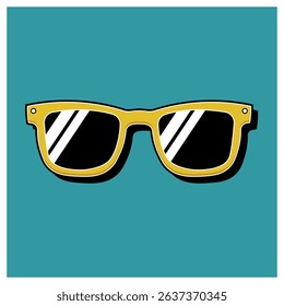 A vector illustration of a pair of sunglasses set against a blue background