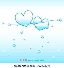 vector illustration of pair of transparent air valentine heart bubble floating on blue water background