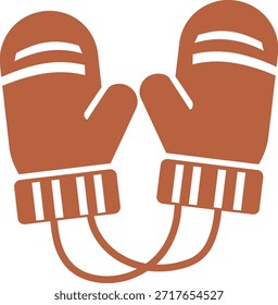 Vector illustration of a pair of warm, brown winter mittens, connected by a string. Ideal for symbolizing cold weather, winter sports, or cozy outdoor activities.