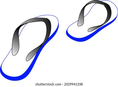 vector illustration of a pair of white flip-flops with a blue bottom and a black sash