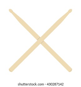 Vector illustration a pair of wooden crossed drumsticks. Drum sticks icon flat design