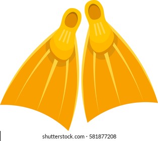 Vector illustration of a pair of yellow rubber fins on a white background. Cartoon flippers for diving. Summer hobbies and entertainment. stock vector