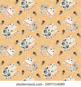 Vector illustration, Paisley cats, cats in different poses, colorful, interesting, patterned