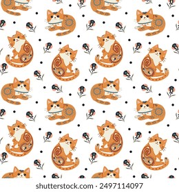 Vector illustration, Paisley cats, cats in different poses, colorful, interesting, patterned