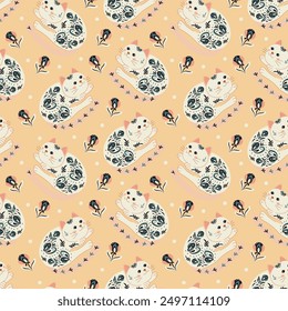 Ilustración vectorial, gatos Paisley, gatos en diferentes poses, colorido, interesante, estampado