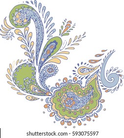 Vector illustration of paisley pattern. White background, pastel color of the ornament. Perfect for all kinds of printing.