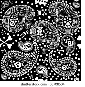 Vector illustration of paisley seamless with skulls