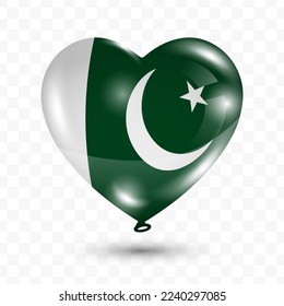 Vector illustration of a Pakistan country love balloon on transparent background (PNG). Flying love balloons for Independence Day celebration.