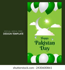 Vector illustration of Pakistan Day social media feed template