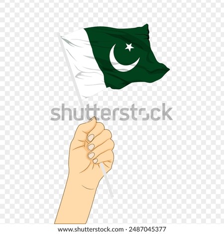 Vector illustration of Pakistan flag in hand on transparent background