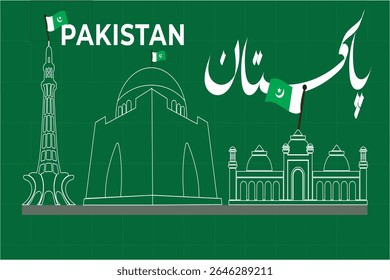 Ilustração vetorial do lugar histórico do Paquistão. Monumentos famosos do Paquistão, Mazar e Quaid, mausoléu nacional, cartão de saudação e design gráfico.