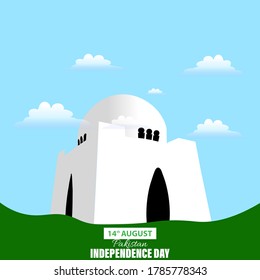 Vector Illustration of Pakistan Independence Day 14th August.mazar e quaid a famous historical minaret