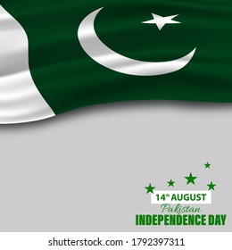 Vector Illustration of Pakistan Independence Day 14th August. Waving fabric of Pakistan Flag, Minimalistic design.