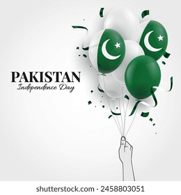 Vector Illustration of Pakistan Independence Day. Hand with balloons.
