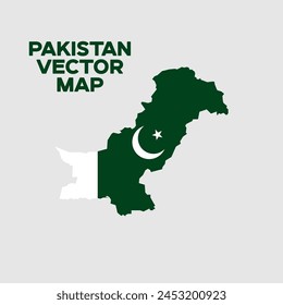Vector Illustration of Pakistan Map including Kashmir region with flag inside. Pakistan Map. Editable EPS file.
