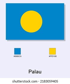 Vektorgrafik der Palau-Fahne einzeln auf hellblauem Hintergrund. Illustration National Palau Flagge mit Farbcodes. So nah wie möglich am Original. einsatzbereit, einfach zu bearbeiten. 
