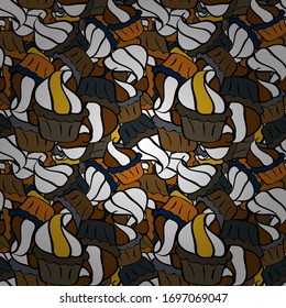 Vector illustration. Pale brown, white and black seamless pattern with cupcakes. Cute birthday background on brown, white and black. Sweets background design.
