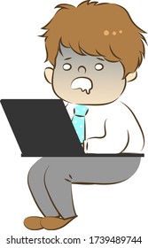 vector illustration of pale face and stunning boy and note PC and suits