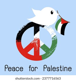 Vector illustration of Palestine flag and bird. Symbol of peaceful with color of Palestine flag. Peace of Palestine. Free Palestine. Goodwill during war. Israeli-Palestinian War