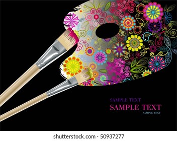 vector illustration of palette with brush