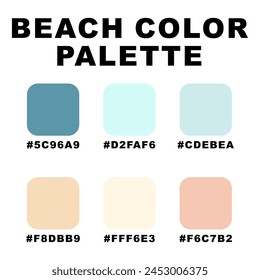 Vector illustration with palette. Color matching palette. Fashion Trend Color guide palette. RGB HEX color guide Swatch Catalog Collection. Beach summer ocean. An example of a color palette vector.