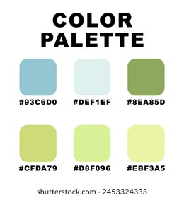 Vector illustration with palette. Color matching palette. Fashion Trend Color guide palette. RGB HEX color guide Swatch Catalog Collection. Beach summer ocean. An example of a color palette vector.