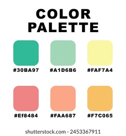 Vector illustration with palette. Color matching palette. Fashion Trend Color guide palette. RGB HEX color guide Swatch Catalog Collection. Beach summer ocean. An example of a color palette vector.