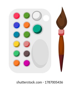 Vector illustration with a palette of colors inside and a brush Isolated on white