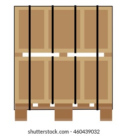 Vector illustration pallet for transport and storage crates, boxes. Packed crates