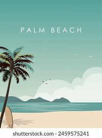 Vector illustration. Palm Beach. Poster design for wall. Banner, postcard. Tourism, travel. Modern design.