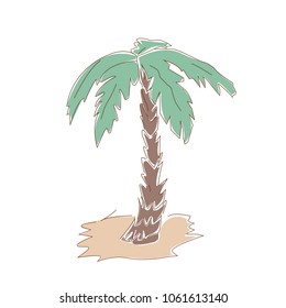 Vector illustration of a palm  with contour lines. Hand drawn. 