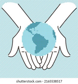 Vector illustration of a palm with the earth on it