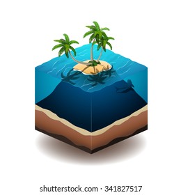 Vector illustration of a palm island in the deep ocean