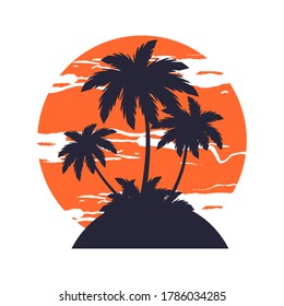 ilustración vectorial de la isla de la palma al atardecer, verano tropical simple