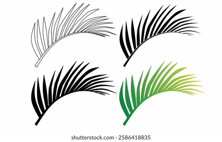 Vector illustration of palm leaf silhouettes in black, white, and green. Perfect for tropical designs, botanical art, logos, and nature-themed decorations.