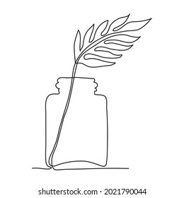 Vector illustration of palm leaf in vase. Modern one line art. Can be use as home decor such as posters, wallpapers, tattoo, tee-shirt print or embroidery and as social media design