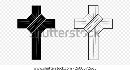 Vector illustration of Palm leaves Cross line art on transparent background