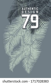 Vector illustration of palm leaves with lettering.