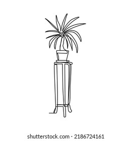 Ilustración vectorial de la palma en una olla dibujada al estilo de arte de línea