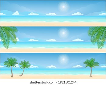 Vektorgrafik - Palm, Sand, Ozean auf Hintergrund. Banner, Website, Website-Vorlage, Icon.
