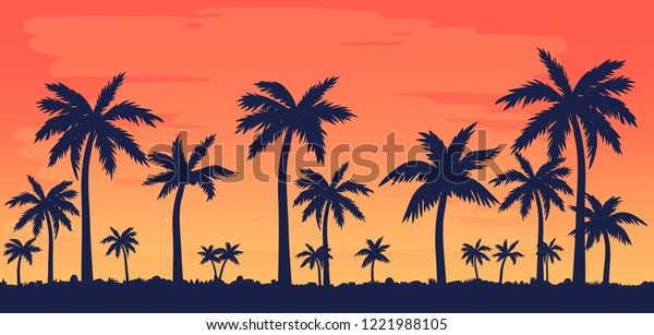 Vector Illustration Palm Silhouettes Beautiful Sky Stock Vector ...