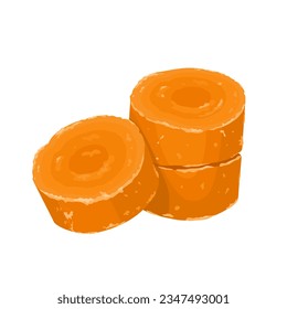 Vector illustration, palm sugar or jaggery, also called raw sugar, isolated on white background.